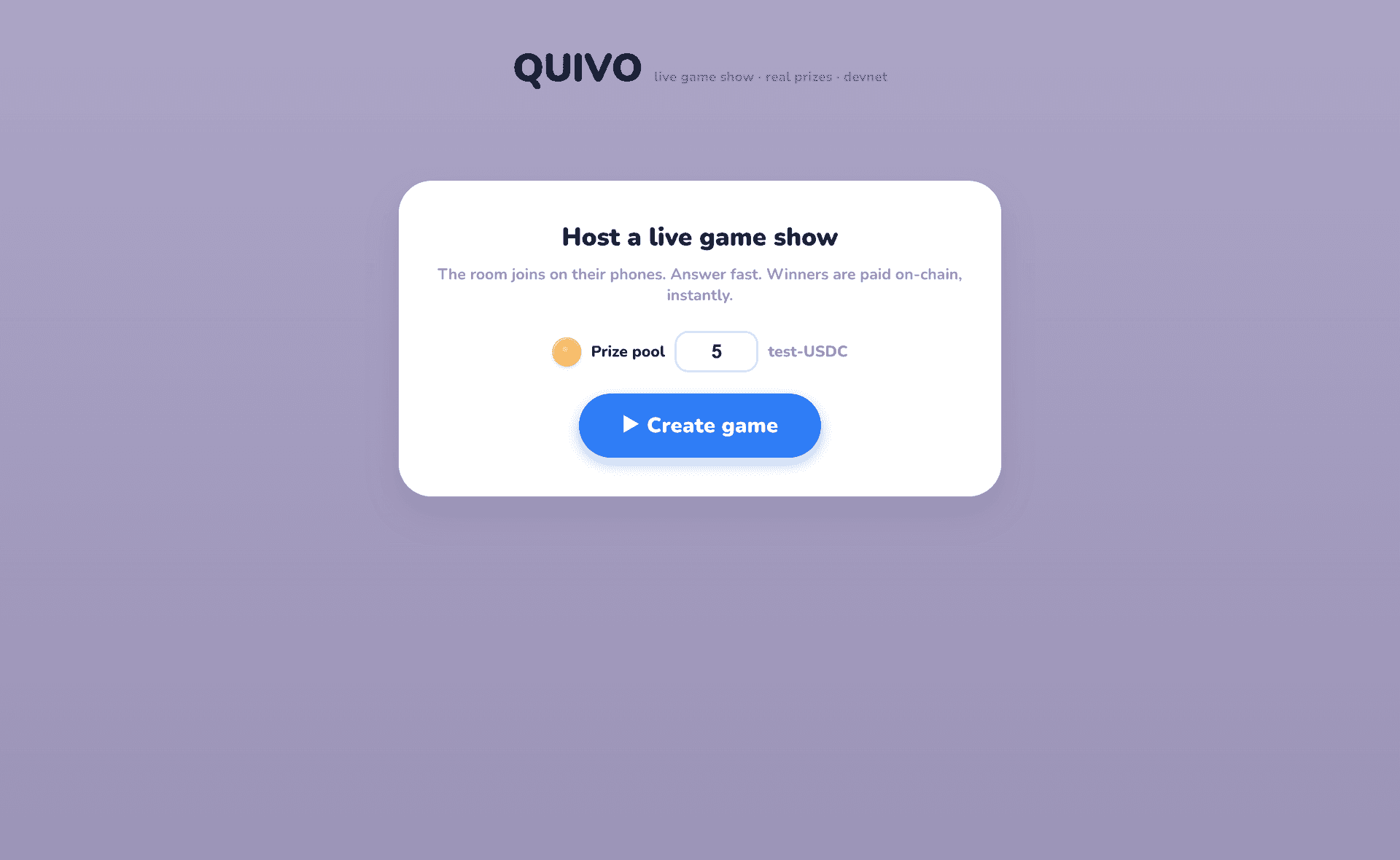 Host screen — create a game, set the pot