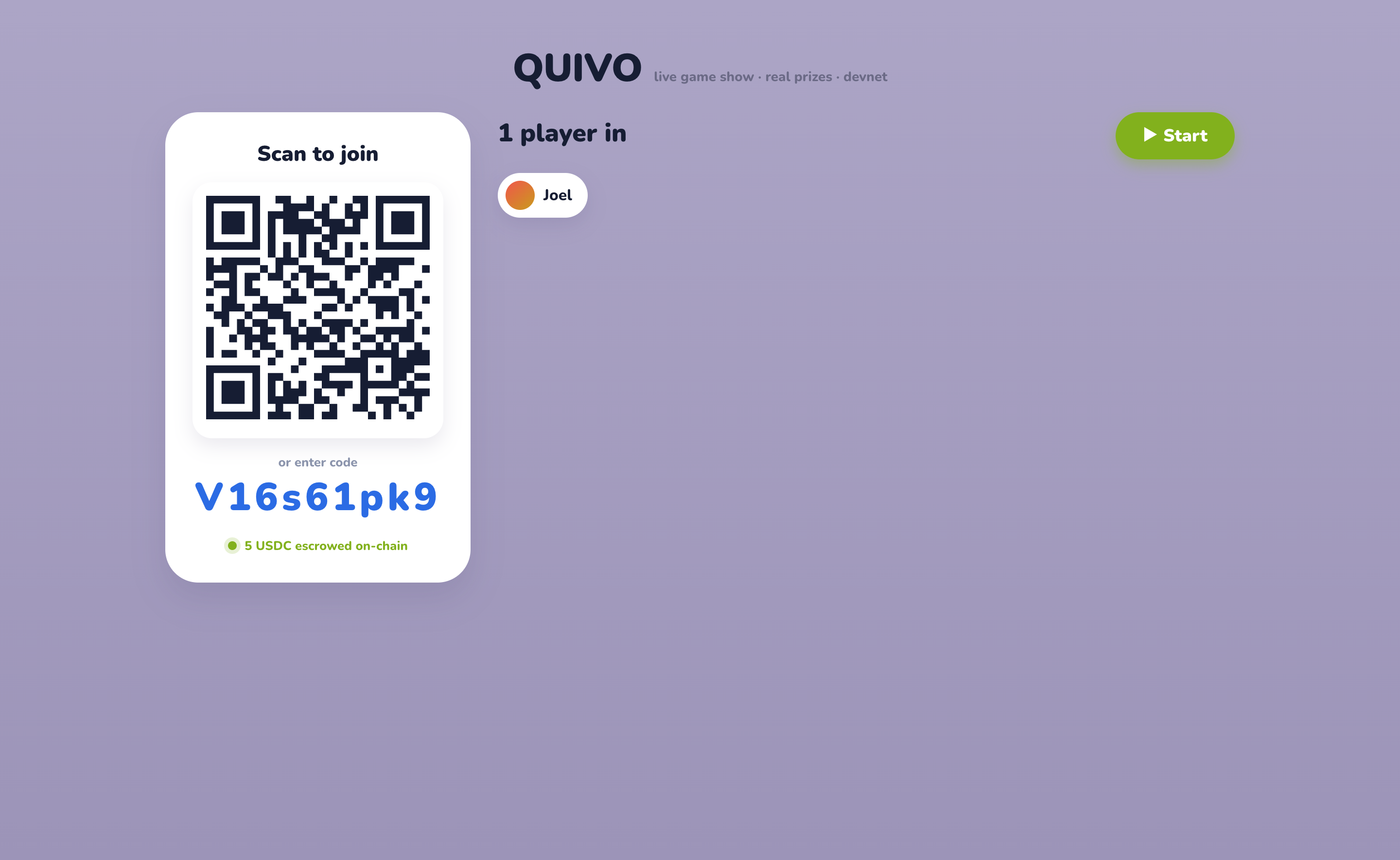 Live lobby — players join by QR